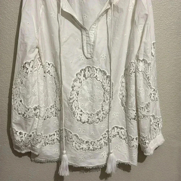 Sundance Princesa Womens White Eyelet Peasant Boho Tunic Top - Picture 3 of 6